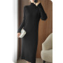 Fall Winter Fashion Elegant Half Collar Slim Long Sleeve Basic Rib Knitted Sweater Dress for Women Casual Solid Dresses Vestidos