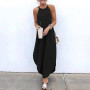 Women Dress Summer 2021 Casual Sleeveless Retro Halter Solid Beach Long Dress Round Neck Sling Fashion Beach Clothes Plus Size