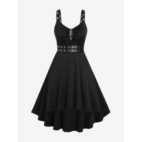 ROSEGAL Vintage Half Button Mesh Panel 1950s Pin Up Dress Black A-Line Flutter Sleeve Fit And Flare Rockabilly Dresses Vestidos