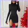 Elegant Women's Dress Spring Autumn Long Sleeve Bodycon Soild Black Sexy Mini Dresses For Women 2022 Female Clothing Streetwear
