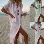 Long Dress for Women 2023 Summer Pure Color Casual Short Sleeve Cotton Linen Shirt Dress Beach Female Clothing Y2K Vestido Robe