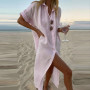 Long Dress for Women 2023 Summer Pure Color Casual Short Sleeve Cotton Linen Shirt Dress Beach Female Clothing Y2K Vestido Robe