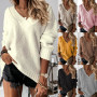 ZNU Women Sweater 2022 Fashion Stripe Loose Knitting Sweaters Vintage V -neck Long Sleeve Asymmetry Female Pullover Tops