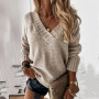ZNU Women Sweater 2022 Fashion Stripe Loose Knitting Sweaters Vintage V -neck Long Sleeve Asymmetry Female Pullover Tops
