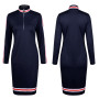 Sport Style Office Women Zipper Dress Spring Half-high Collar Hip Ladies Dress Fashion Female Long Sleeve Elastic Waist Vestidos