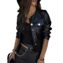 Women PU Leather Jackets Spring Autumn Faux Leather Coats Ladies Motor Biker Button Slim Jackets Basic Black Short Coats D30