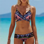 Women Split Swimsuit Halter Lace Up Bikini Summer Beach Wear Ladies Sexy Mature Bikini Set Female Printed Bathing Suit