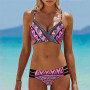 Women Split Swimsuit Halter Lace Up Bikini Summer Beach Wear Ladies Sexy Mature Bikini Set Female Printed Bathing Suit
