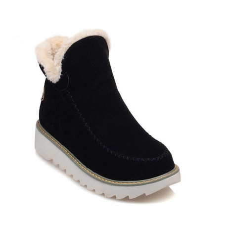 Autumn Winter Women Snow Boots Round Toe Ankle Warm Plush Boots Slip-On Shoes Flats Black Beige Brown Size 34-43