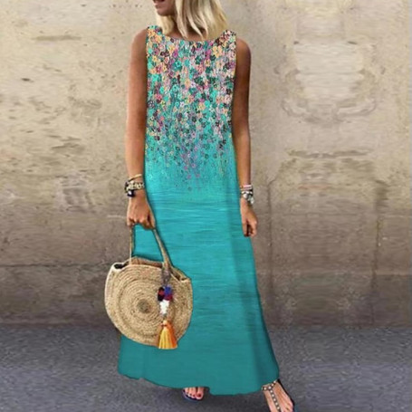 S-5XL Dress For Women Clothing 2022 Fashion Maxi Classic Retro Sexy Vintage Print Dress Loose Casual Elegant Sleeveless Clothes