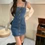 Denim Suspender Skirt Female Spring and Autumn New French Retro Suspender Dress Small Slim Slim Skirt Summer Above Knee, Mini