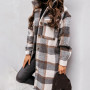 Classic Women Coat  Turn-Down Collar Autumn Winter Woolen Coat  Plaid Print Warm Woolen Overcoat