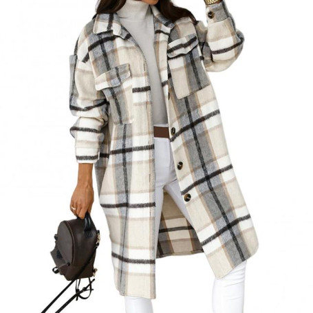 Women Autumn Winter Plaid Buttons Long Sleeve Lapel Jacket Knee-length Overcoat Single-Breasted All-match Long Shirt Coat тренч