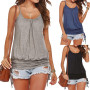 Ladies Shirt Women Spaghetti Strap Vest Summer Sleeveless Splid Casual Loose Female Tee shirt Tops Street Tank T Shirt