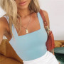 Square Neck Sleeveless Summer Crop Top Light Blue Women Black Casual Basic T Shirt Off Shoulder Cami Sexy Backless Tank Top