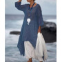 Women Fashion Irregular Leisure Loose Fitting Linen Shirt Tunic Pullover Blouse Baggy Tops Round Neck Comfy Dress