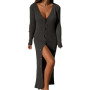 Knitted Winter Deep V Neck Dress Sexy Long Sleeve Party Club Bodycon Basic Dresses Long For Women Match Cardigans Sweater Dress