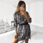 Leopard Snake Skin Print Dress Women Animal Print Mini Dress Sexy V-Neck Long Sleeve Dress Casual Women Dress Vestidos T Shirts