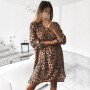 Leopard Snake Skin Print Dress Women Animal Print Mini Dress Sexy V-Neck Long Sleeve Dress Casual Women Dress Vestidos T Shirts