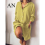 2022 Summer New Shirt Dress Loose Double Pocket Long Sleeve Solid Women's Long Shirt Women Dress Bandage Dress  Summer Dress