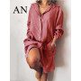 2022 Summer New Shirt Dress Loose Double Pocket Long Sleeve Solid Women's Long Shirt Women Dress Bandage Dress  Summer Dress