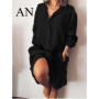 2022 Summer New Shirt Dress Loose Double Pocket Long Sleeve Solid Women's Long Shirt Women Dress Bandage Dress  Summer Dress