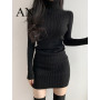 Spring New Turtleneck Knit Dress Women's Slim Bottoming Short Hip Skirt Dresses Women  White Dress  Dress Elegant  Dress Women