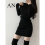 Spring New Turtleneck Knit Dress Women's Slim Bottoming Short Hip Skirt Dresses Women  White Dress  Dress Elegant  Dress Women