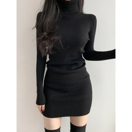 Spring New Turtleneck Knit Dress Women's Slim Bottoming Short Hip Skirt Dresses Women  White Dress  Dress Elegant  Dress Women