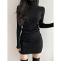 Spring New Turtleneck Knit Dress Women's Slim Bottoming Short Hip Skirt Dresses Women  White Dress  Dress Elegant  Dress Women