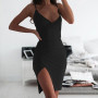 Women Deep V Neck Club Sexy Bodycon Dress Women Ruched Backless Cross Red Black Party Bandage Mini Summer Dress Vestidos