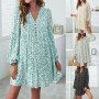 Plus Size Floral Print Boho Dress Summer Loose Lantern Sleeve Button V neck Beach Mini Dresses Covers ups vestido Casual Robe 치마