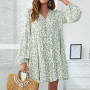 Plus Size Floral Print Boho Dress Summer Loose Lantern Sleeve Button V neck Beach Mini Dresses Covers ups vestido Casual Robe 치마