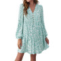 Plus Size Floral Print Boho Dress Summer Loose Lantern Sleeve Button V neck Beach Mini Dresses Covers ups vestido Casual Robe 치마