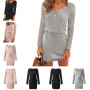 Women Casual Fashion Dress Long Sleeve Pink Black Gray Slit Mini Dress V Neck Spring Autumn Knitted 2022 Short Dresses Vestidos