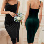 Women's Sleeveless Tank Sexy Strap Wrap Dress Women Solid Color Ruched Slit Party Cocktail Midi Dress Female Party Vestidos