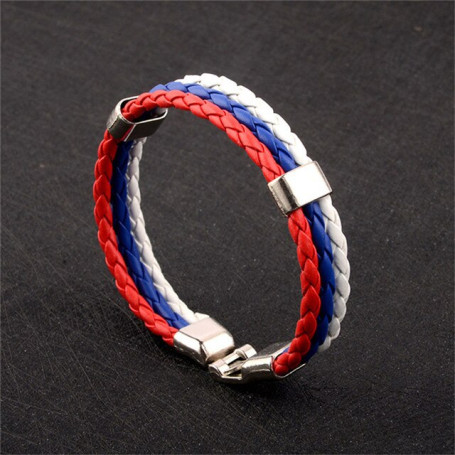 Hand-woven Men's Leather Bracelet Stainless Steel Men Women Spain Germany France Italy Argentina National Flag Bracelets Jewelry