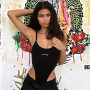 Women Sexy Close-Fitting Bodysuit Black Letters Printed Pattern Boat Neck Sleeveless One-Piece Unique Style Casual/ Fashionable