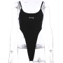 Women Sexy Close-Fitting Bodysuit Black Letters Printed Pattern Boat Neck Sleeveless One-Piece Unique Style Casual/ Fashionable