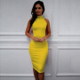 Spring Summer Dress Fashion Turtleneck Sleeveless Elegant Pencil Dress Women Sexy Club Party Bodycon Bandage Slit Dress Vestido