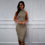 Spring Summer Dress Fashion Turtleneck Sleeveless Elegant Pencil Dress Women Sexy Club Party Bodycon Bandage Slit Dress Vestido