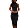 Spring Summer Dress Fashion Turtleneck Sleeveless Elegant Pencil Dress Women Sexy Club Party Bodycon Bandage Slit Dress Vestido