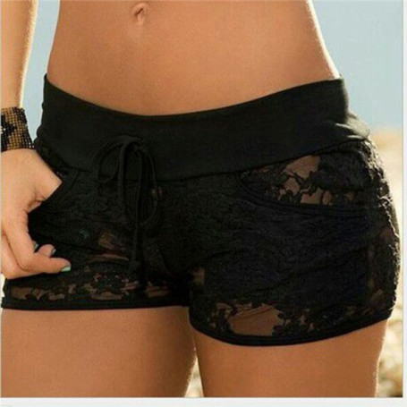 2023 Summer Woman Safety Short Pants Black Lace Hollow Sexy Woman Short Pants Solid Color Low Waist Sexy Short Pants