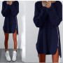 Women Autumn Knitted Dress Long Sleeve Zippers Side Jumper Sweater Dress Loose Tunic Baggy Dresses Casual Elegant Lady Dresses