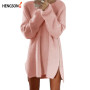 Women Autumn Knitted Dress Long Sleeve Zippers Side Jumper Sweater Dress Loose Tunic Baggy Dresses Casual Elegant Lady Dresses