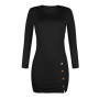 Women Sexy Fashion Side Split Dresses Package Hip Slim Button Charm Vestidos O-neck long-sleeved Mini Dress