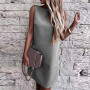 Boho Casual Female Dress Sleeveless O Neck Mini Dresses Summer Backless Elegant Solid Work Office Dress Overalls Lady Mujer