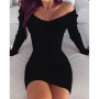 Spring Autumn New Women Dress Sexy V Neck Long Sleeves Skinny Dress Solid All Match Streetwear Clubwear Vestidos