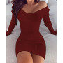 Spring Autumn New Women Dress Sexy V Neck Long Sleeves Skinny Dress Solid All Match Streetwear Clubwear Vestidos