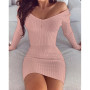 Spring Autumn New Women Dress Sexy V Neck Long Sleeves Skinny Dress Solid All Match Streetwear Clubwear Vestidos